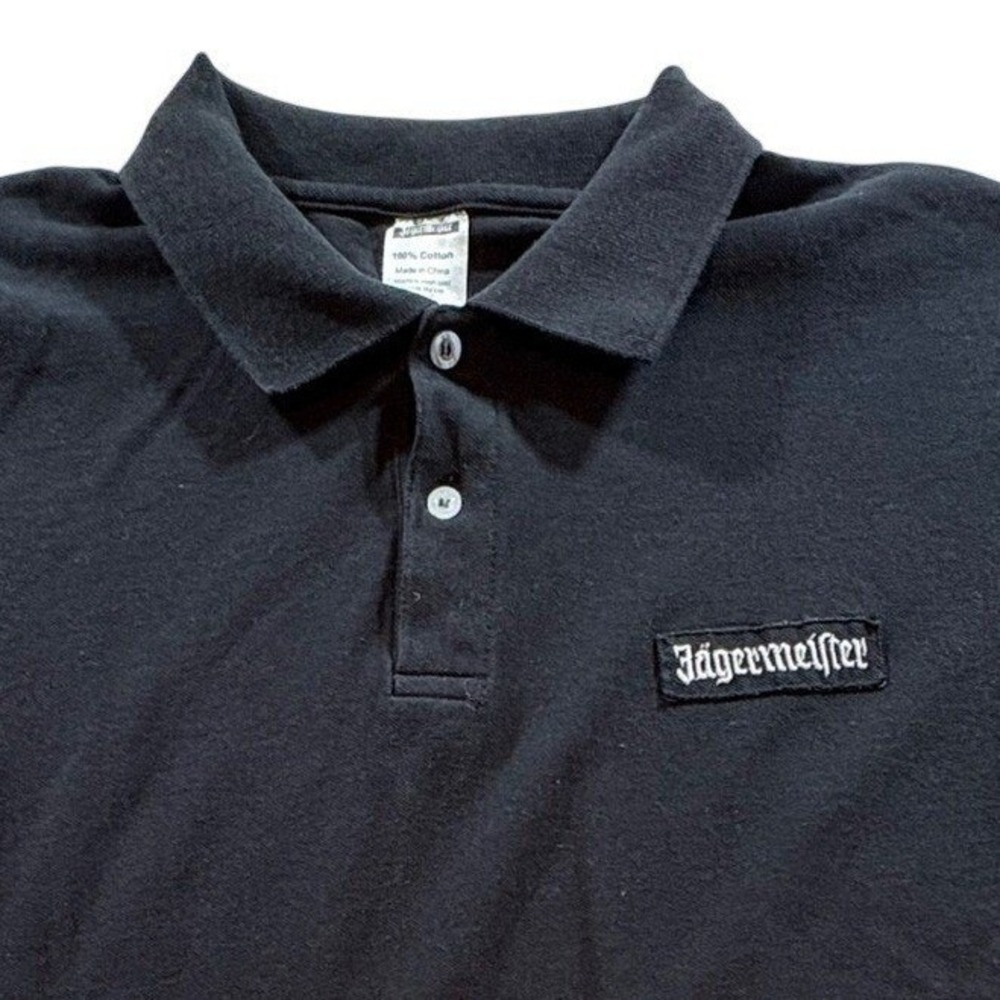 Jagermeister Polo Shirt Mens Large Black Cotton Embroidered Logo Short Sleeve